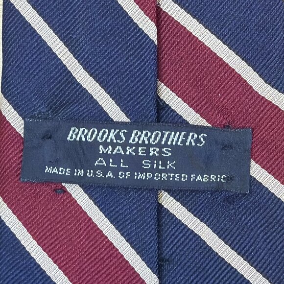 Vintage Brooks Brothers Navy & Burgundy Striped Silk Tie Classic Pattern - Picture 2 of 7